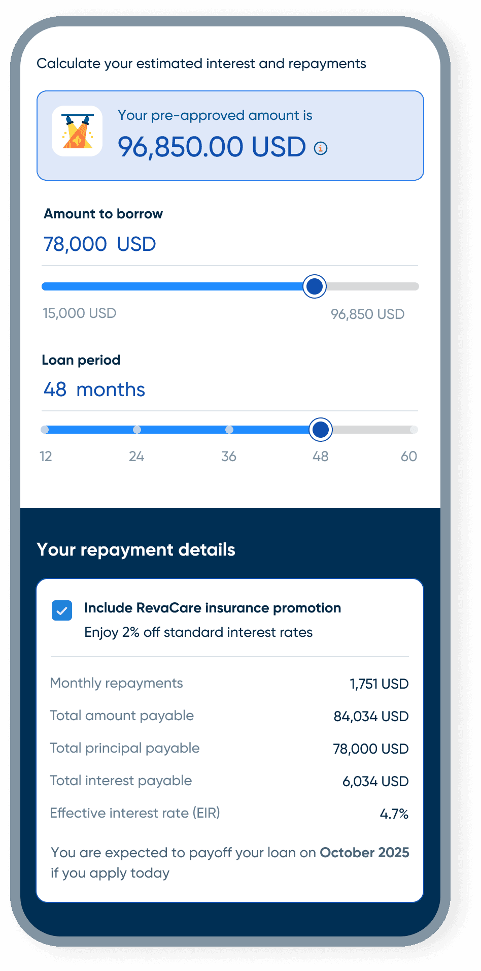 Before: loan calculator on a separate page