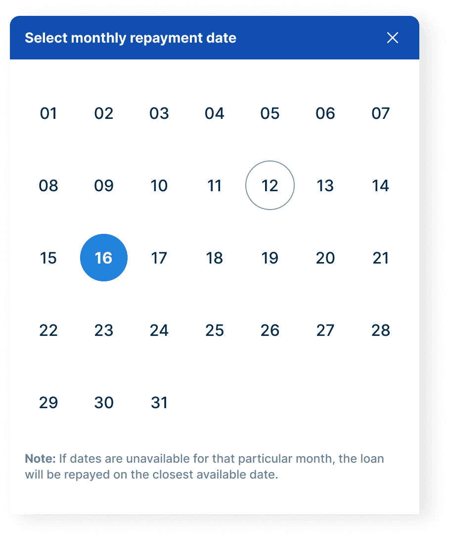 After: selecting a monthly repayment date