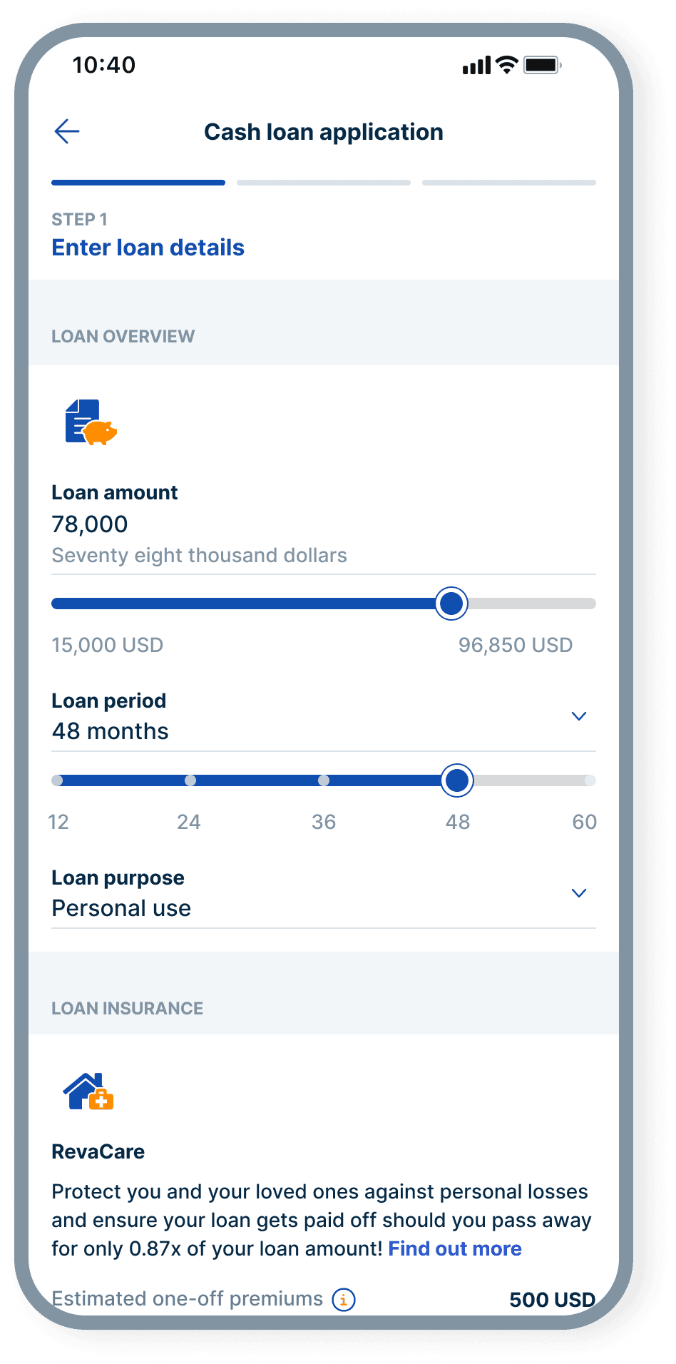 After: clear visual cues separate loan and insurance